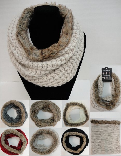 Knitted Infinity SCARF [Faux Fur Edging]